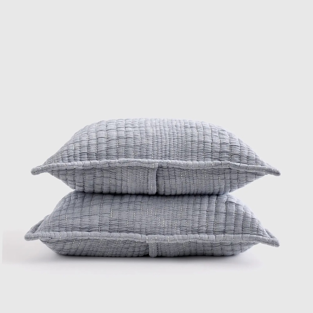 NWOT QUINCE Organic Cotton Channel Stitch Sham Set Standard Blue 7060